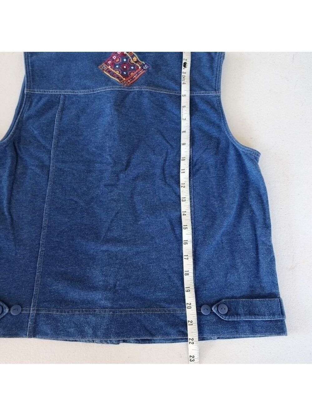 Bechamel sz M vintage soft quilters square embroidered design jean colored vest - Picture 12 of 12